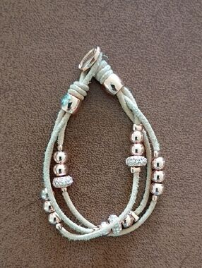 Fossil Raw Leather Wrap Bracelet w/Rose Gold Accents